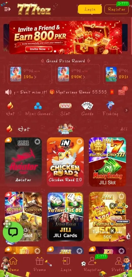 777 Tez Game Home Screen