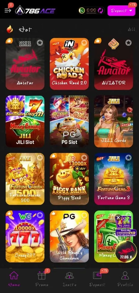 786Ace Game Home Screen
